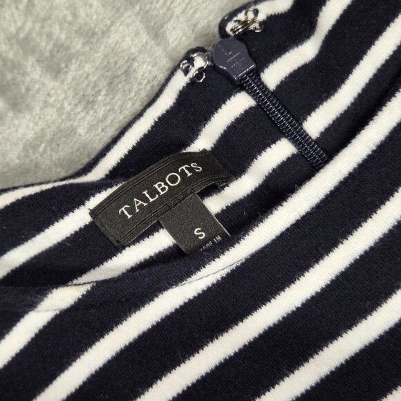 Talbots Dress Small Navy White Stripe Edie Fit Flare Preppy Nautical Pockets - Picture 4 of 9